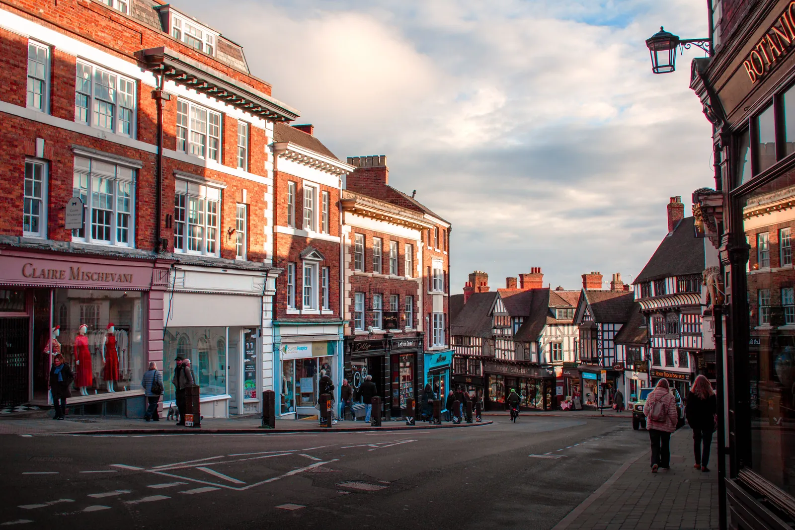 Traditional British high street with shops and commercial premises